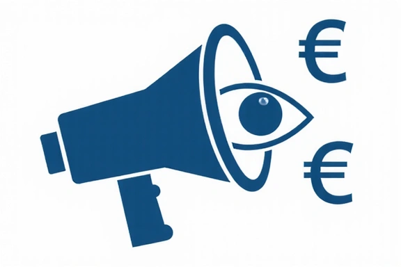 Icono de un altavoz con símbolos de dinero y un ojo, representando publicidad dirigida.